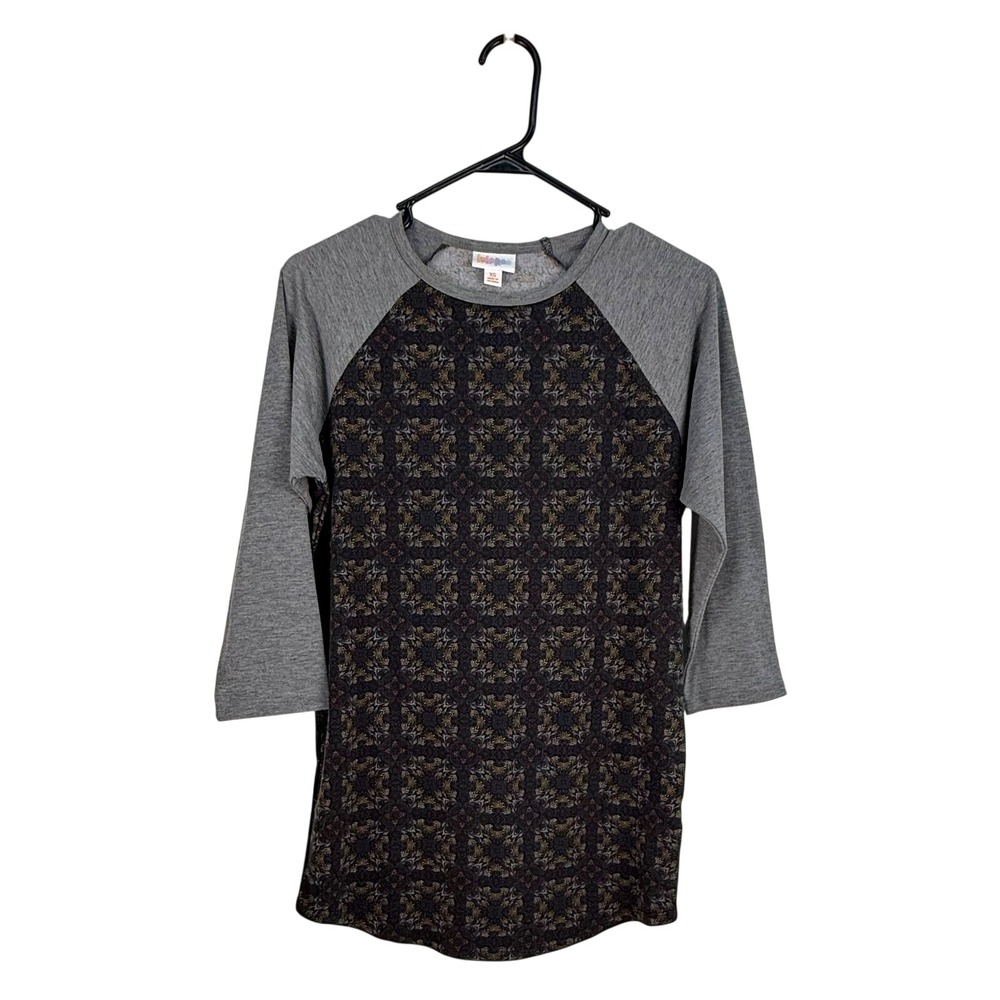 LuLaRoe Randy XS Raglan 3/4 Sleeve‎ Geometric Floral Top Gray Multicolor Stretch